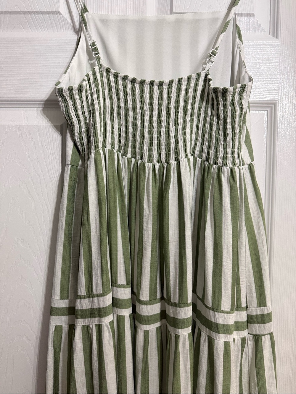 Olive Green and White Striped Maxi Sundress - Picture 4 of 5
